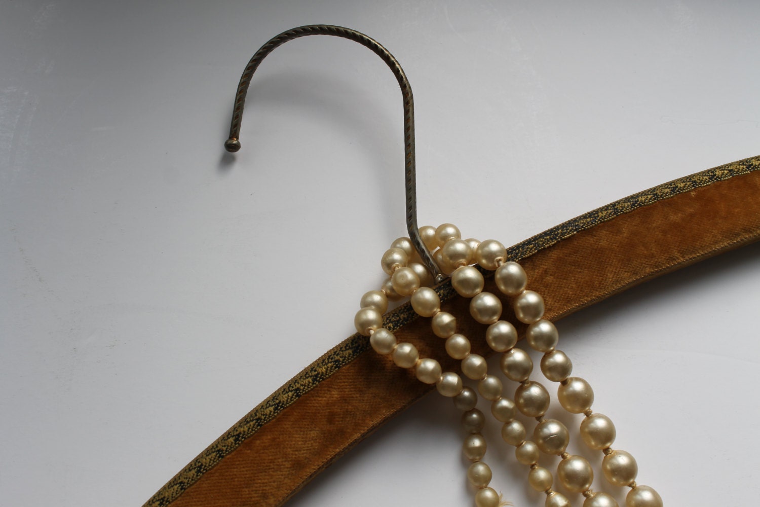 Vintage Clothes Wooden Hangers Velvet Fabric 70s Set of 3 Haute Juice