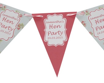 Personalised Hen Party Bunting Banner Decoration Shabby Chic