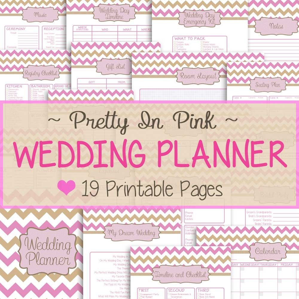  Wedding  Planner  19 Printable  Pages Pretty In Pink