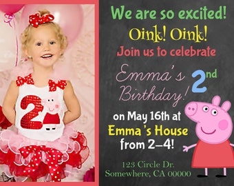 Girl Peppa Pig Birthday Invitation with Picture