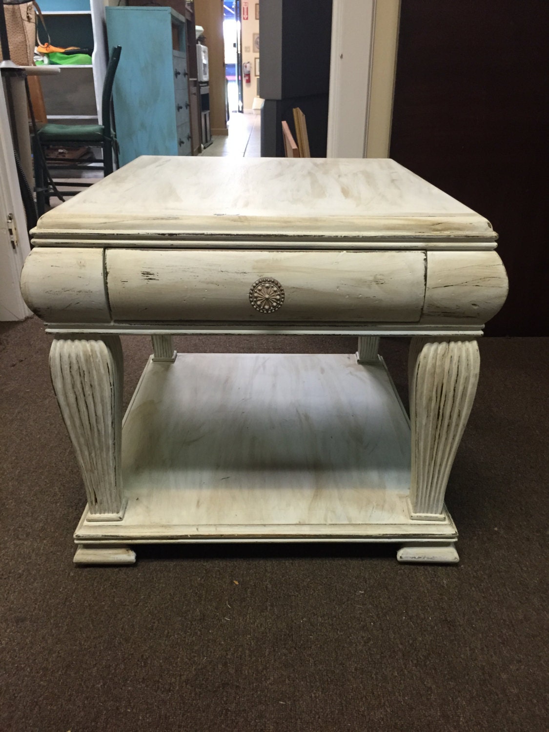 White Distressed Side Table by SimplyKnights on Etsy