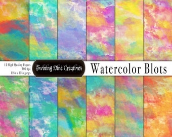 Rainbow Watercolor Digital Papers, Digital Watercolor Paper, Watercolor Blobs Paper, Commercial Use, Bright Watercolors, Messy Watercolor
