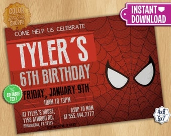 Spiderman Invitation - EDITABLE TEXT - Customizable Superhero Printable Birthday Party Invite Spider-man Superheroes - Instant Download