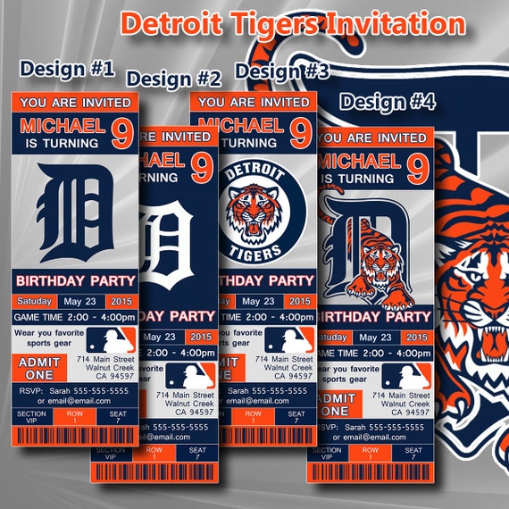 Detroit Tigers Birthday Invitation Baseball Ticket by DigiSport