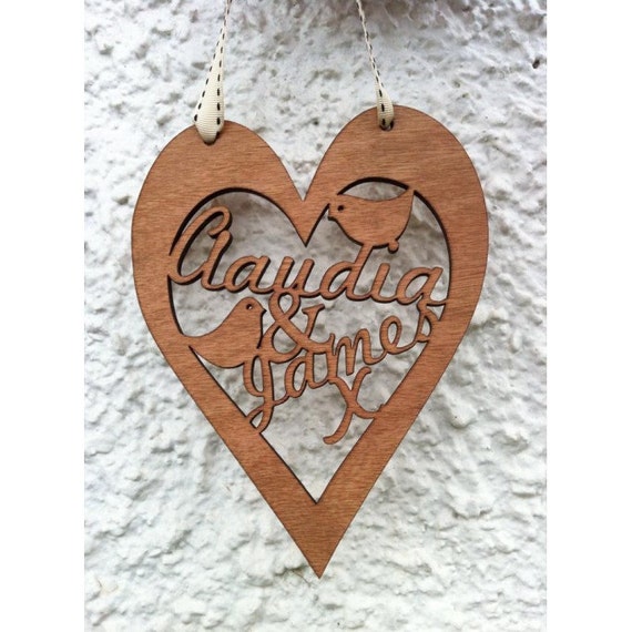 Personalised Wooden Heart Wall Art Wedding Valentine's
