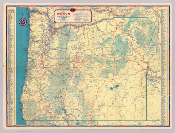 Oregon Vintage Road Map Poster 1935 Wall decor by GlacierHarbour