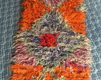 Angora Wool Colorful Shaggy Rug,Long Pile Tulu Carpet,Moroccan Style Flokati Rug,Shag Tulu Hand Knotted Rug 4'82'' x 2'39'' / 147cmX 73 cm