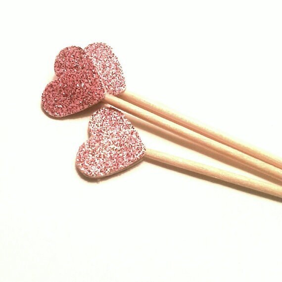 24 Mini Blush Pink Heart Toothpicks