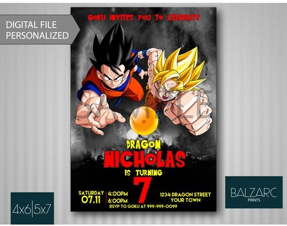 Dragon Ball Z Dragon Ball Z Invitation Dbz By Balzarcprints 6905