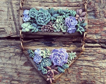 Succulent pendant - polymer clay jewelry - summer gift idea - plant succulents necklace - cactus