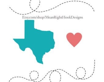 Texas SVG, Dotted line svg, Texas state silhouette svg, heart svg, INSTANT DOWNLOAD vector files for cutting machines - svg, png, dxf, eps