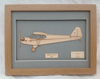 Airplane Piper cub J3 L4 - Laser engraved-cut original 2D-3D picture