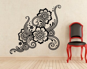 Mehndi Wall Decal Indian Floral Pattern Vinyl Sticker Home Interior Murals Art Decoration (44u)