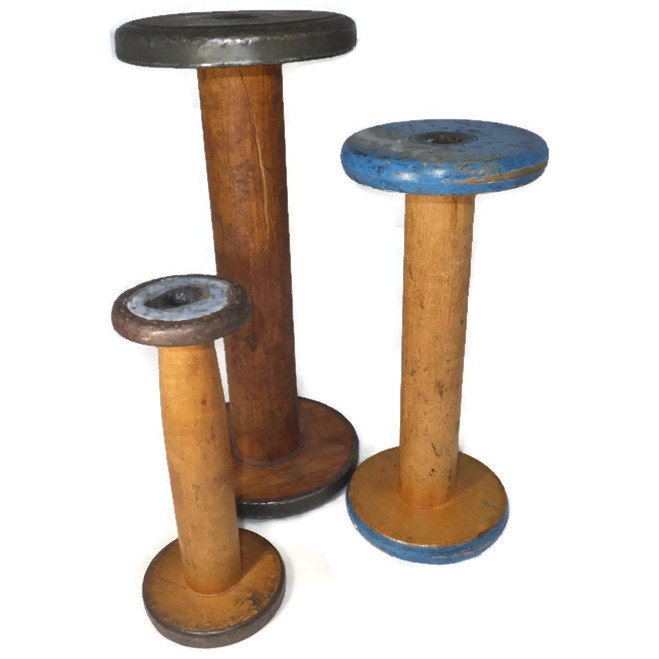 Wood Textile Mill Bobbin Spools Rustic Decor Industrial