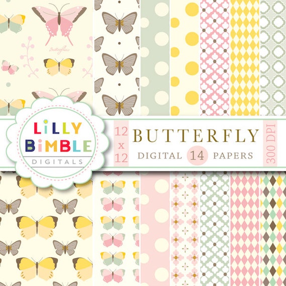BUTTERFLY Digital Scrapbook Papers Commercial Use Included instant download scrapbooking botanical Il_570xn