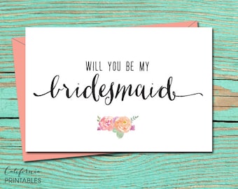 Will You be My Bridesmaid PRINTABLE CARD, Wedding Party Invitation, Bridesmaid Proposal, DIY Instant Download Card, Bridesmaid Printable 1