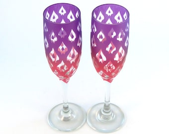 Dragon Petals - Champagne Flutes - Etched and Painted Glassware - Custom Made to Order