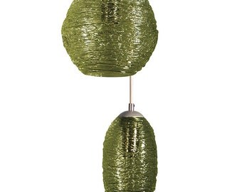 Olive Spun Hand Blown Glass Cluster Pendant Hanging Light by Rebecca Zhukov