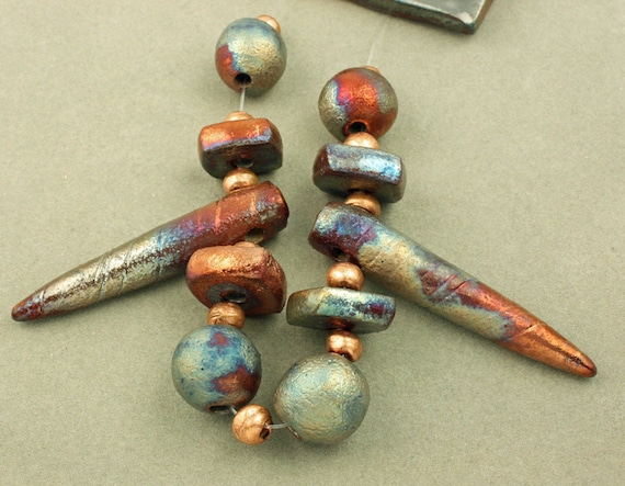 Raku and Copper Focal Bead Set