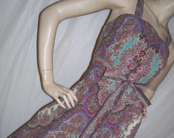 Hippie Maxi Sundress Ralph Lauren Sheet Custom OOAK Paisley Tapestry Brown Burgundy Pink Orange Cruise Resort Long Dress Adult S M L XL XXL