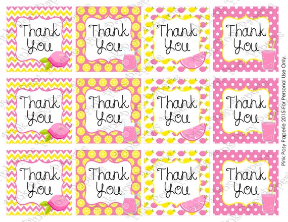 Printable Pink Lemonade Thank You Tags Instant by PinkPosyPaperie