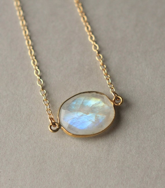 Gold Moonstone Necklace Faceted Moonstone Necklace by juliegarland