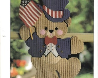 Flag-Waving Bear ~ plastic canvas pattern ~ Leisure Arts