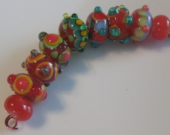 Handmade glass beads-lampwork beads-loose beads-set of nine glass beads-SRA