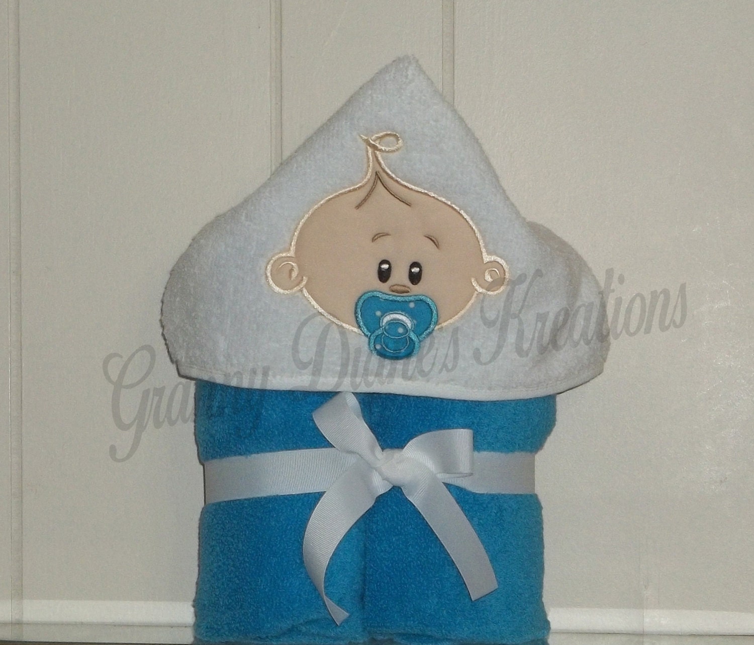 Towel Hoodie Personalized Appliqued Baby Hooded by grannydiane