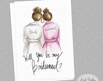Bridesmaid PDF Download printable cards, brunette bride, brunette bridesmaid Will you be my bridesmaid invitation