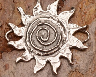 Sacred Spiral Sun Pendant or Link in Sterling Silver, AD-296