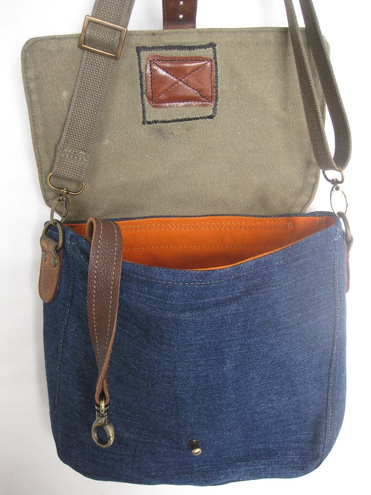 Denim Upcycled Recycled Canvas Bag Shoulder Bag Embroidery