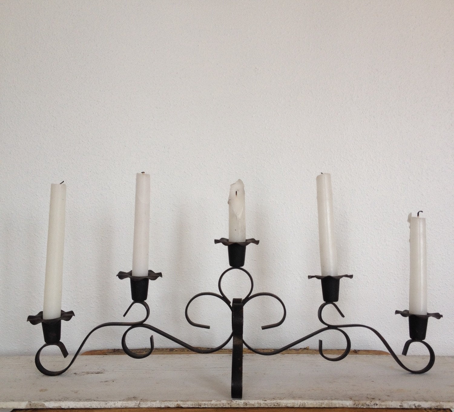Vintage Cast Iron Candelabra Black Metal 5 arm Candleholder