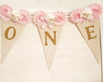 High Chair Banner, Pink and Gold Birthday, Shabby Chic Birthday, Girl 1st Birthday Decor, 1st Birthday Party Decorations, One Banner