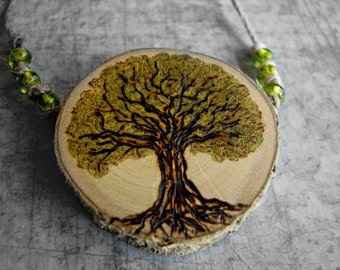 Tree Peridot Bead Hemp Rustic Holly Twig Wooden Necklace by Tanja Sova