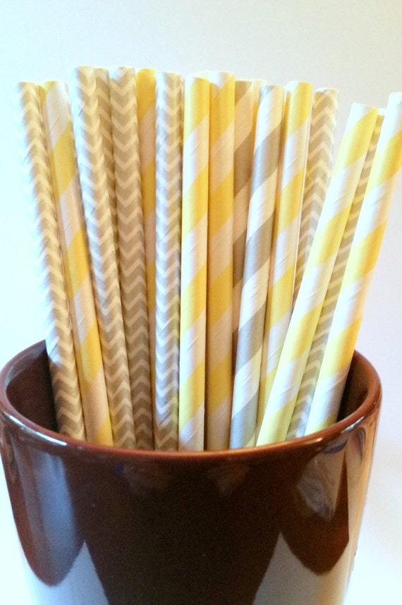 PAPER STRAW Yellow and Gray Paper Straws by kriskropmemories