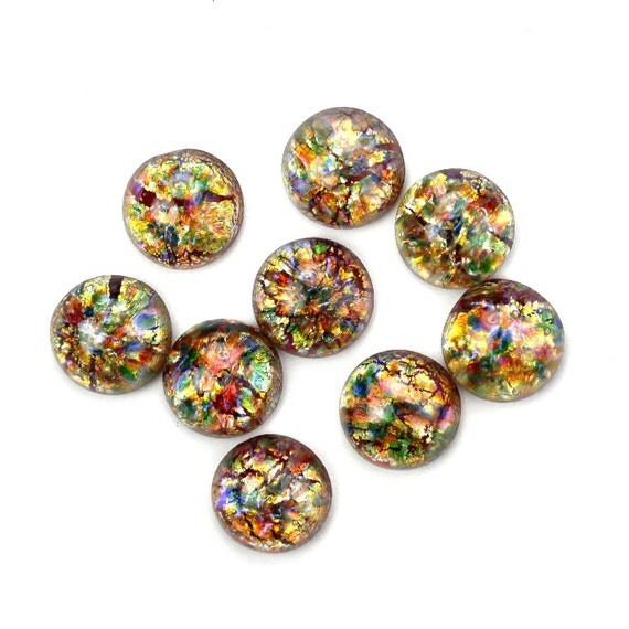 Glass Cabochons Czech 9mm Round Red Multi Opal 2 GC050