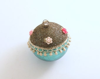Vintage Christmas Ornament Glass Ornament Flowers