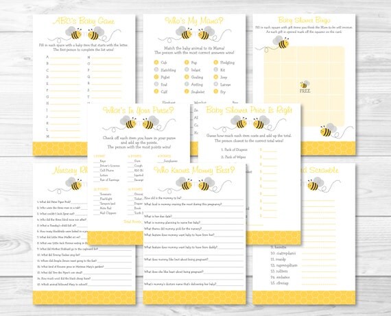 Bumble Bee Baby Shower Games Package / Bee Baby Shower / 8