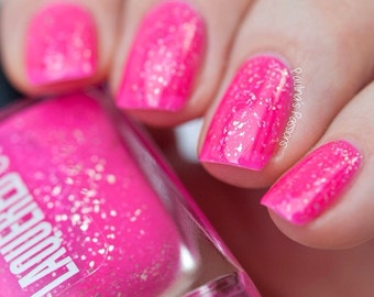 Maui // Handmade Neon Pink Nail Polish// Sterling Silver Flake// Cruelty Free