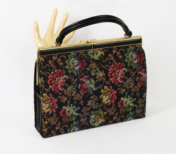 Items similar to Vintage Tapestry Kelly Handbag Large and Colorful by ...