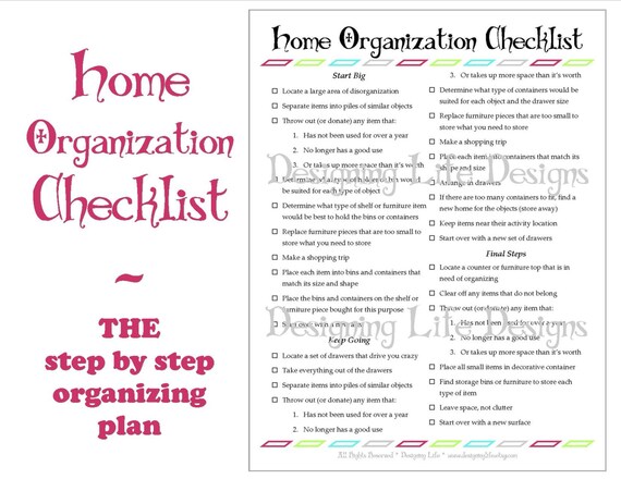 Home Organization Checklist PDF Printable Basic Organizing