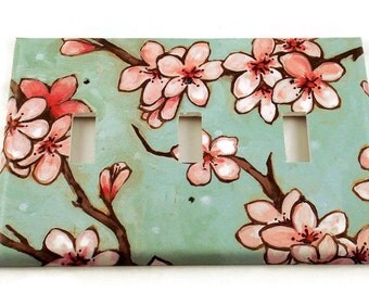 Decorative Switch Plate Wall Decor Triple Switchplate Light Switch Cover in Watercolor Blossoms (170T)