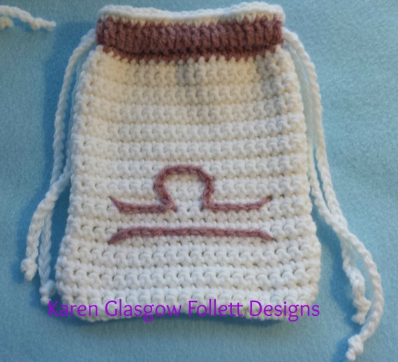 Libra Zodiac Tarot Bag Hand Crochet While and Blush Double