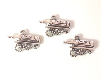 10 Wine Bottle Charms - Antique Silver - SC14#GL