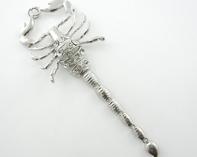 Scorpion Pendant Large Double Link Articulated Silver-tone