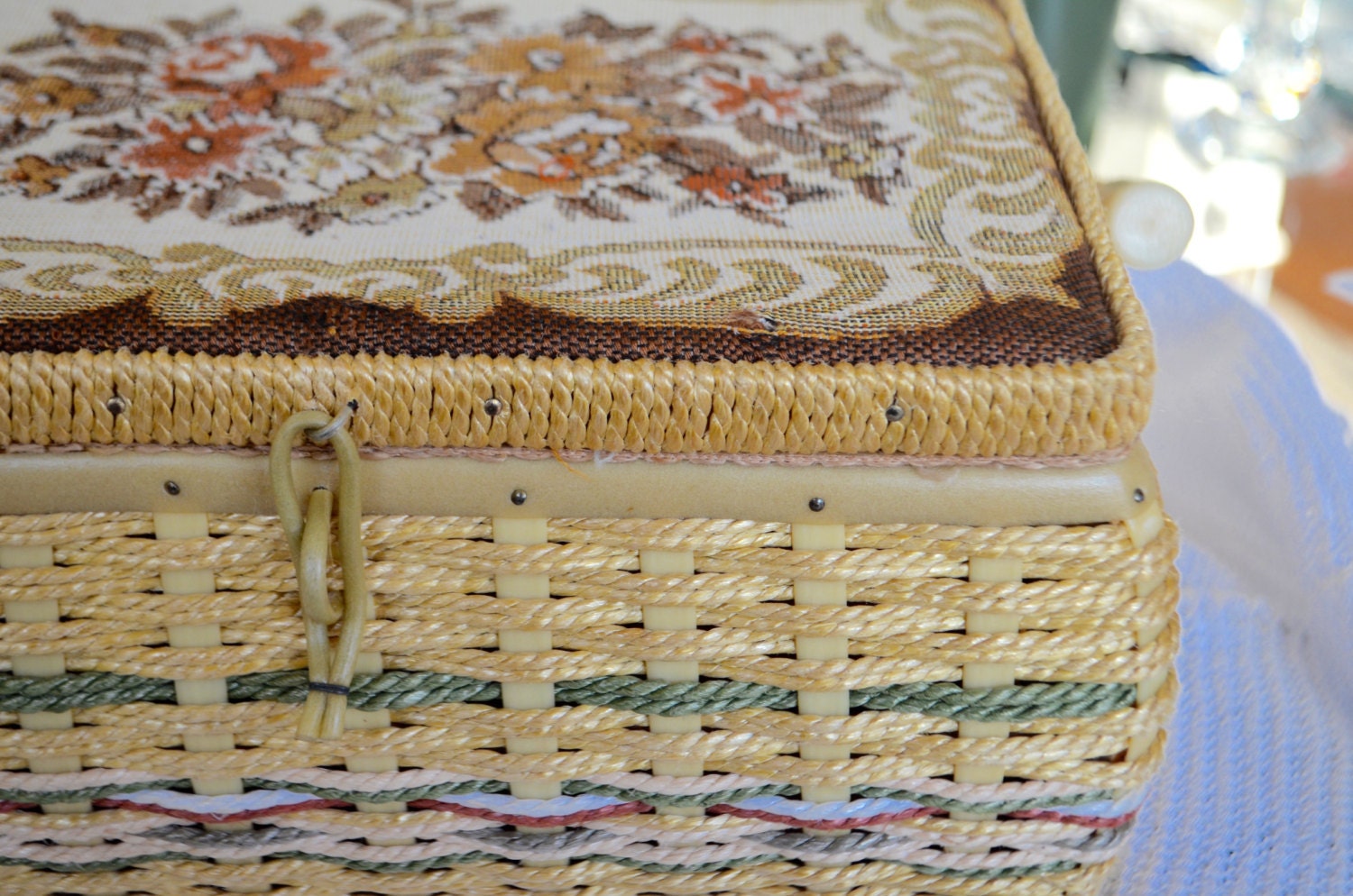 SEWING BASKET TAPESTRY Top Vintage Sewing Basket by StudioVintage