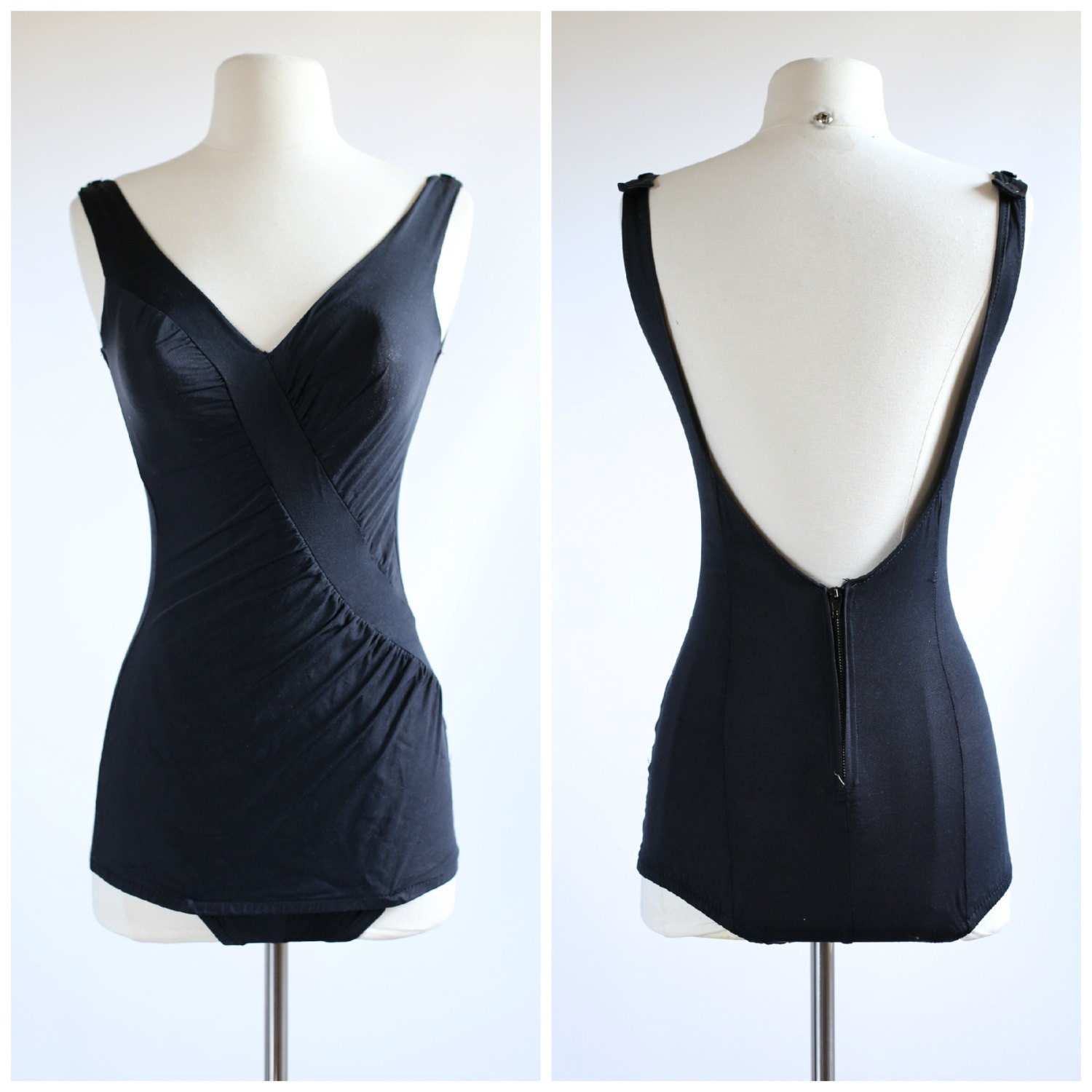 Vintage 1950s Pin Up Style Swimsuit Vintage 50s Black