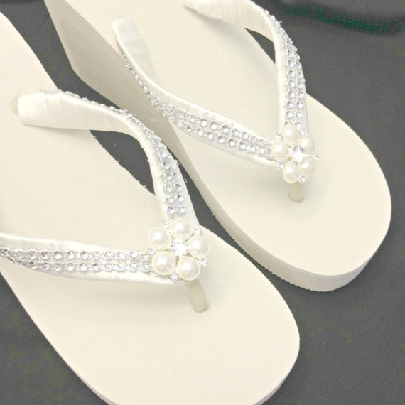 Bridal Ivory Flip Flops Wedge Pearl by APricelessPrincess on Etsy