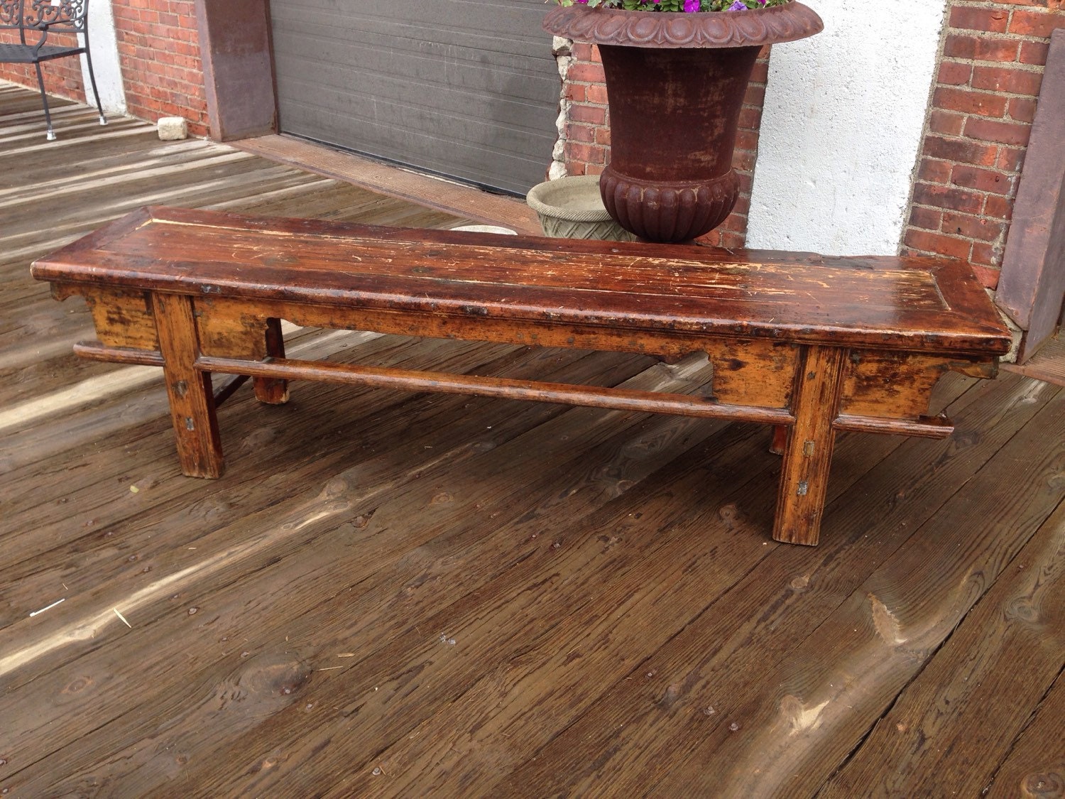 Antique Asian Gate Bench Vintage Wood Long Chinese Bench Chinese